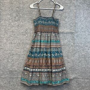 MUDD Summer Dress Medium Multicolor Floral Striped Midi Smocked Sleeveless Sun